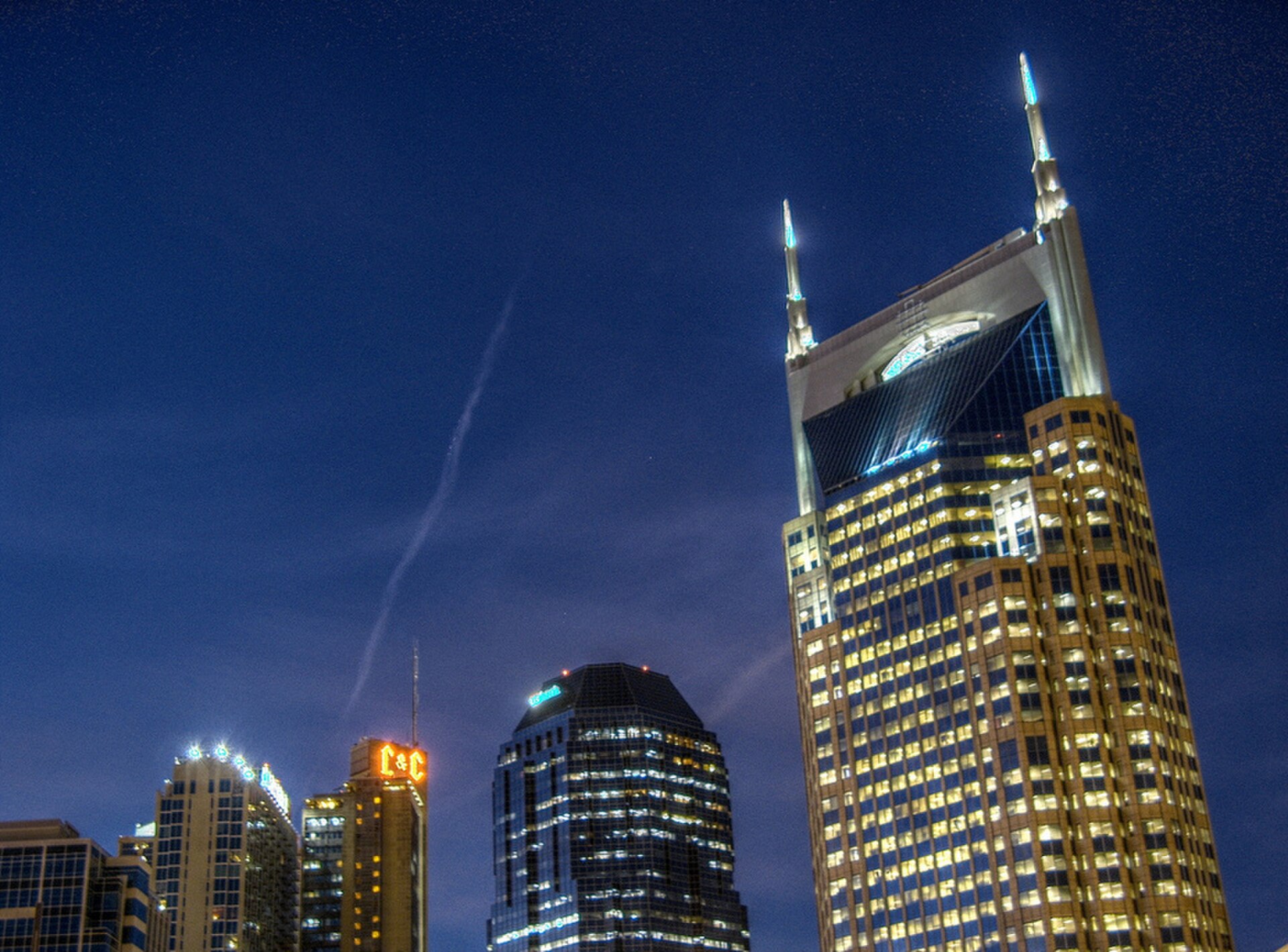 Real Nashville skyline at twilight